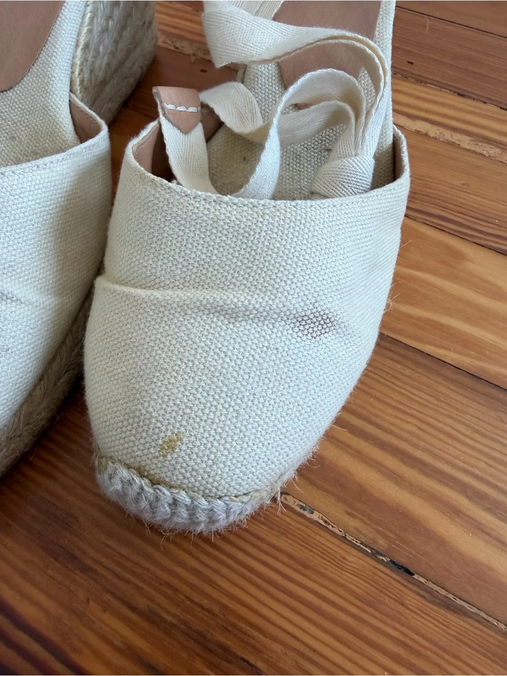 Castaner Cream Canvas Espadrille Wedges with Ankle Ties